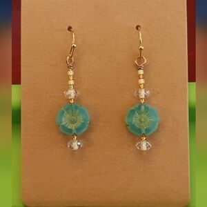 Elegant Gold and Blue Floral Earrings
